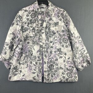 Alfred Dunner Women Velvet Floral 3/4 Sleeve Jacket Snap Button Size 16
